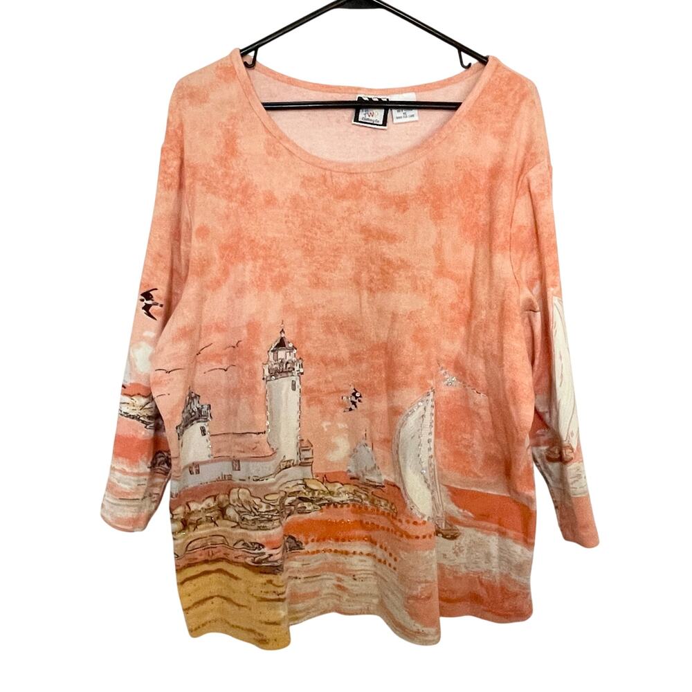 Vintage Take Two Sequenced Artistic Sea Ocean Graphic Tee Women's XL
